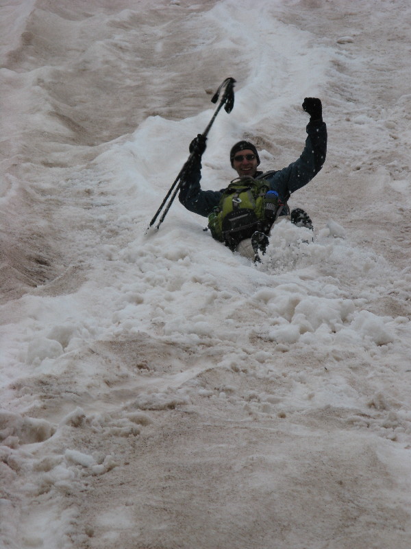 action shot: Tudor sliding down from Castle