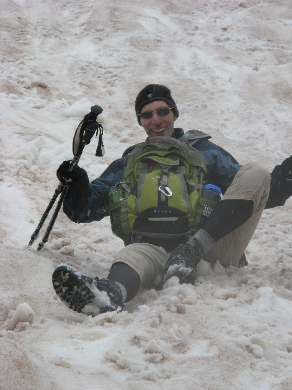 action shot: Tudor sliding down from Castle