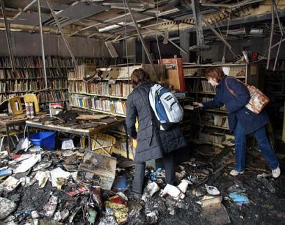 wreckage of the school library